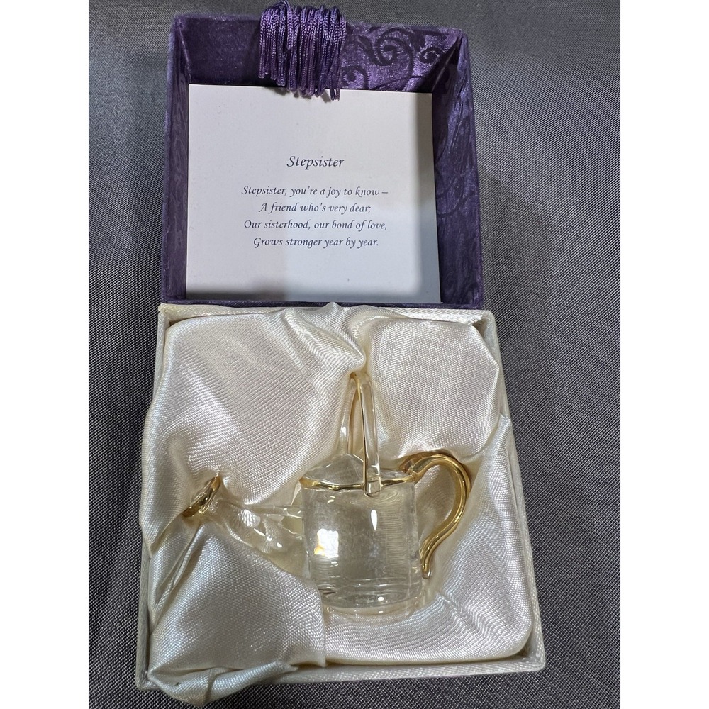 VTG STEPSISTER GLASS TEAPOT‎ KEEPSAKE WITH GOLD HANDLE GREAT GIFT (1018)